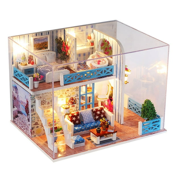3D Wooden Craft Doll House Furniture DIY Miniature Dust Cover Dollhouse Toy 3